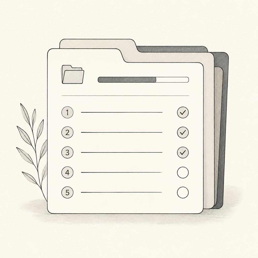 Illustration d'un dossier de projet avec des étapes cochées dans Etapes-App
